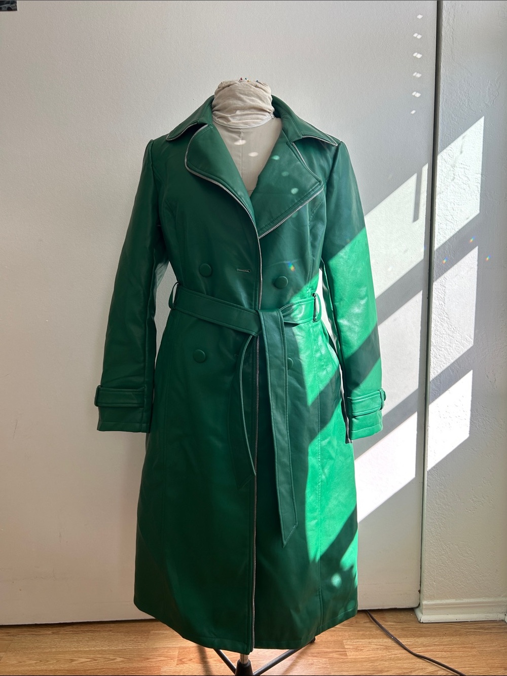Green Leather Trench Coat by Azalea Wang  NWT